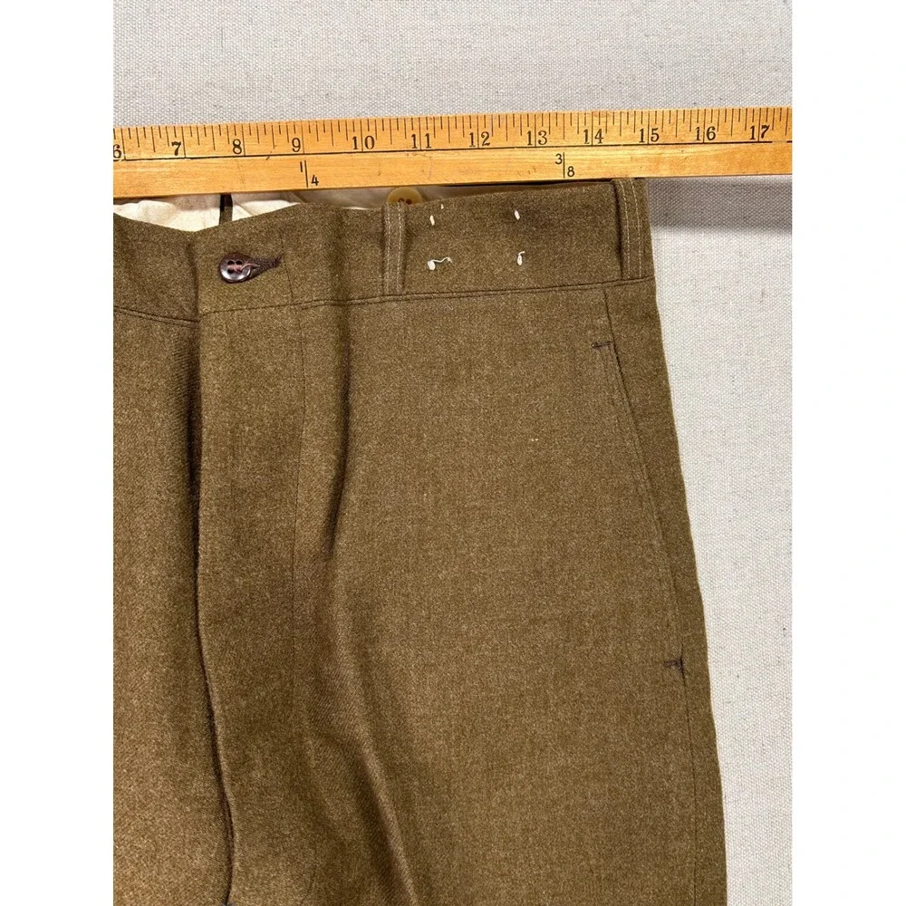 Vintage WW2 US Military Wool Trousers Olive Drab Brown Button Fly Wide Leg